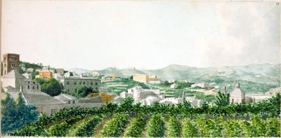 サント・ステファノの鐘楼のあるジェノバの街の眺め（水彩画、1825年頃 作： Luigi Garibbo