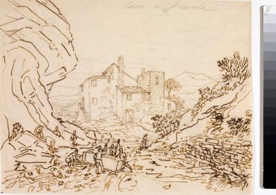 フィレンツェ近郊、フィエーゾレの採石場で働く人々（インク画、1823年頃 作： Luigi Garibbo