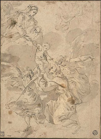 聖母子をあがめる聖フランチェスコ 作： Luigi Garzi
