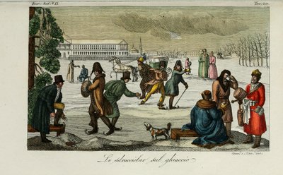 スケートリンク。 1831年のジュリオフェラーリオによる古代と現代の習慣または政府の歴史のイラスト 作： Luigi Giarrè
