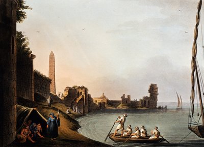古代の壁とクレオパトラのオベリスク、ルイジ・マイヤー（1755-1803）、「Vedute」の彫刻 作： Luigi Mayer