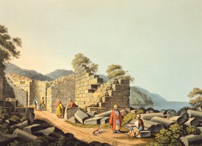 ギリシャ、サモス島、古代神殿跡、ルイジ・メイヤー作、エングレーヴィング 作： Luigi Mayer