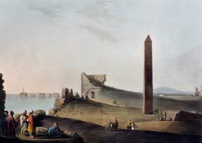 クレオパトラの針」として知られるアレキサンドリアのオベリスク、ルイジ・メイヤー（1755-1803年）のエングレーヴィング、「エジプト、パレスチナおよびオスマン帝国のその他の地域における景観」より 作： Luigi Mayer