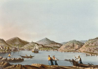 サモス島の西の港、オスマン帝国領主のパブのビューからのプレート60。 R.ボイヤー、1810年（アクアチント） 作： Luigi Mayer
