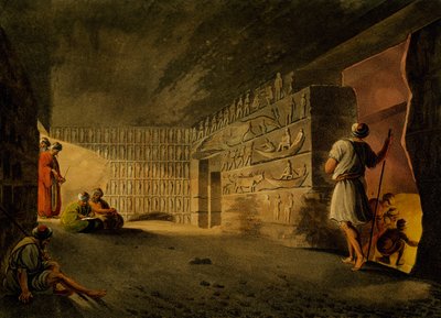 ギザのピラミッドの地下室、ルイジ・メイヤー（1755-1803年頃）の版画、『エジプト、パレスチナおよびオスマン帝国のその他の地域における景観』より 作： Luigi Mayer