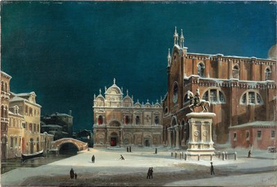 カンポ デイ サンティ ジョヴァンニ エ パオロの夜景、1850 年。 作： Luigi Querena