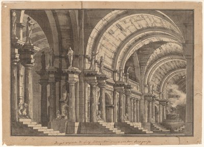 喫煙祭壇のある記念碑的な丸天井のホール 作： Luigi Tasca