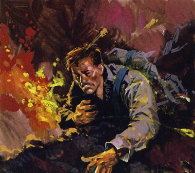 ヘミングウェイの戦時中のイタリアでの体験が小説『武器よさらば』の基礎となった（カラーリトグラフ） 作： ルイス・アルカス・ブラウナー