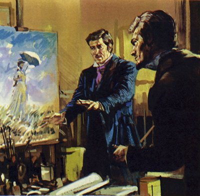 ルノワールは友人のモネとともに、印象派（カラーリトグラフ）と呼ばれる絵画様式を発展させた。 作： ルイス・アルカス・ブラウナー