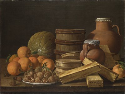 オレンジとクルミのある静物、1772 作： Luis Egidio Melendez