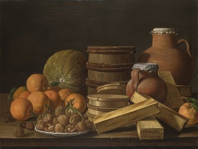 オレンジとクルミのある静物。 1772 作： Luis Egidio Melendez