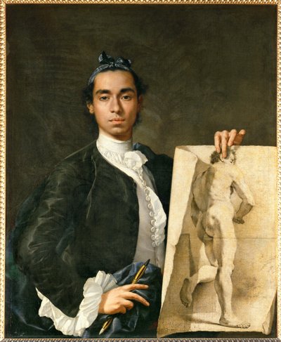 アカデミーを手にする画家の肖像... 作： ルイス・メネンデスまたはメレンデス