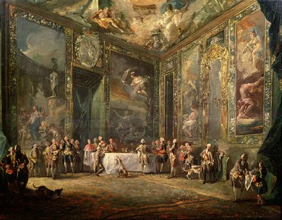 チャールズ3世（1716-88年）、デボルボン、法廷で昼食、1770年頃 作： Luis Paret y Alcazar