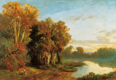 川のほとりの風景。 ルイス・リガルト (1814-1894) の絵画。 キャンバスに油彩。 カタルーニャ国立美術館、バルセロナ。 作： Luis Rigalt y Farriols