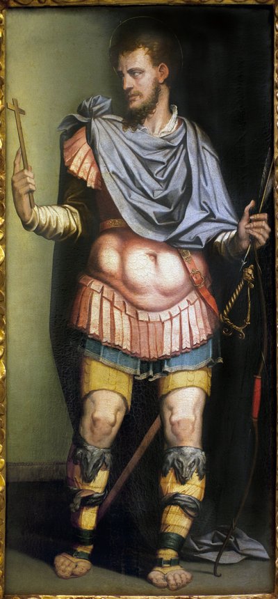 サン・セバスチャン（3世紀の殉教者）。ルイス・デ・バルガス（1505-1567）による絵画。スペイン、セビリアの美術館。 作： Luis de Vargas
