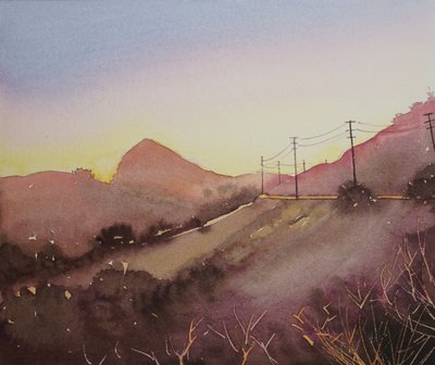 山に沈む暖かい夕日 作： 