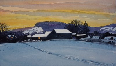 冬の農場の夕日 作： Luisa Millicent
