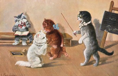 ユーモラスな猫のポストカード（カラーリトグラフ） 作： Luise Schropler