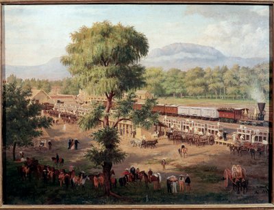 メキシコ渓谷の鉄道の眺め ルイス・コト（1830-1891）画 メキシコシティ、国立歴史博物館、チャプルテペック城 作： Luiz Coto