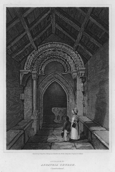 カンバーランド、アスパトリア教会の入り口（彫刻 作： Luke (after) Clennell