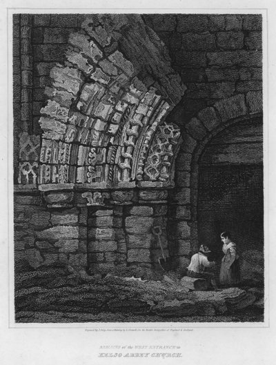 ケルソ・アビー教会の西入口の遺構（彫刻 作： Luke (after) Clennell