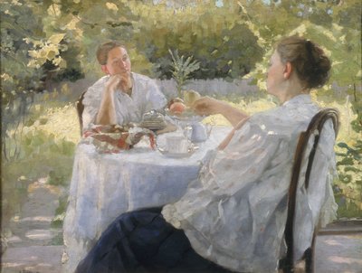 庭で、1911 作： Lukjan Vasilievich Popov