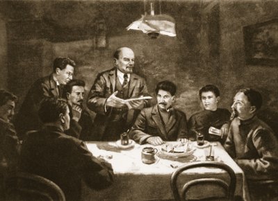 ボルシェビキ党中央委員会の会合、1917 年 10 月 23 日 (litho) 作： Lupov (attr. to)