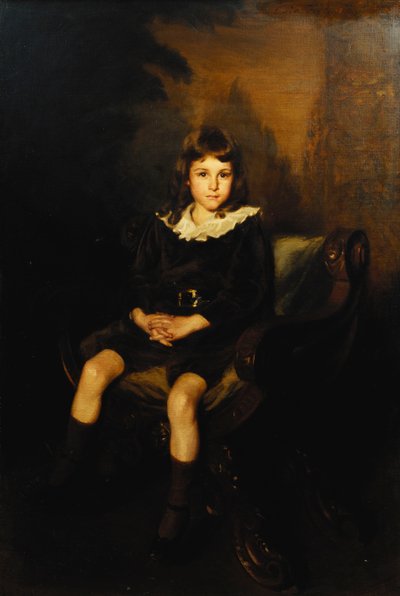 肖像画, の, a, 男の子, 座る, 丈いっぱいに, a, 椅子 作： Lydia Field Emmett