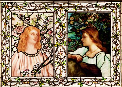 春と秋、Tiffany Glass & Manufacturing Co.製、1892年頃（有鉛ガラス） 作： Lydia Field Emmett