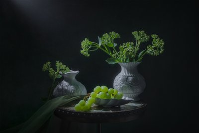 緑のブドウの静物画 作： Lydia Jacobs