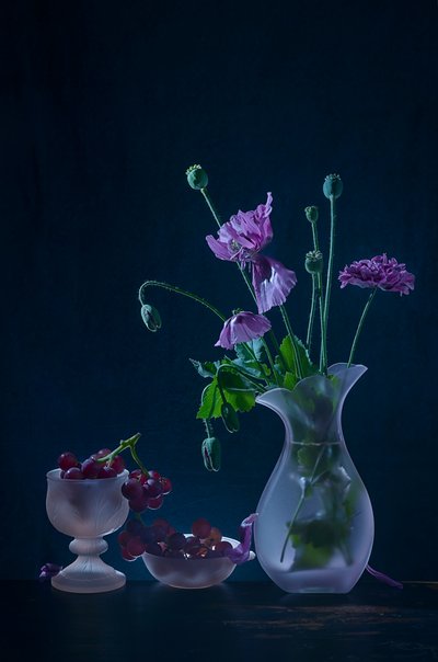 憂いを帯びたポピーと果実 作： Lydia Jacobs