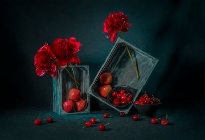 赤い牡丹と桜 作： Lydia Jacobs