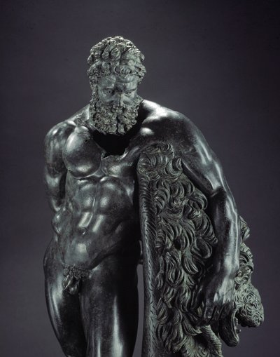 ギリシャ美術"休息するヘラクレス" 詳細 - シシオネのリュシッペ（紀元前395～305年）のブロンズ彫刻 紀元前4世紀 スルモーナのエルコレ・クリノ神社より - イタリア・キエーティのナツィオナーレ考古学博物館 - 休息するヘラクレス（ヘラクレス） - ブロンズ彫刻の詳細 作： Lysippos (attributed to)