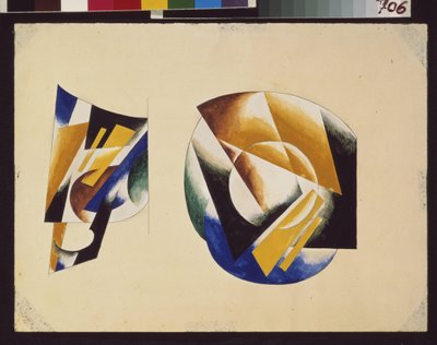 ソーサー付きカップ。 Lyubov (Lioubov) Sergeyevna Popova (1889-1924) の作品、紙に鉛筆とグワッシュ 作： Lyubov Sergeevna Popova