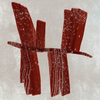 雪に覆われた赤い抽象画 作： MANSI SAXENA