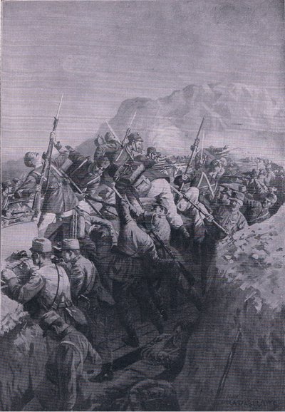 イタリア軍によるドベルト高地への攻撃の失敗（「The Illustrated History of the World War 1914-1915」（Union Berlagsefellfchaft社）より 作： M. Barascudts