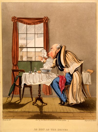 1827年のジョージ・ハントによるプリント（デュースと同じくらい熱い）（手塗りの彫刻） 作： M. Egerton