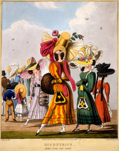 風変りな人-蛾（大小）、ジョージ・ハント作のプリント、1827年（手塗りの彫刻） 作： M. Egerton