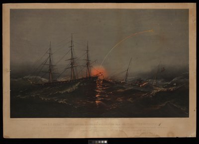 輸送船ガバナーから米海兵隊大隊を救出する米フリゲート艦サビーン。1861年11月2日、サウスカロライナ沖にて（リトグラフ、カラー） 作： M. F. H. De & Parsons Charles Haas