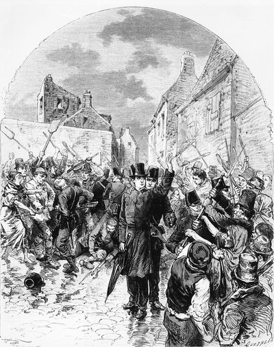 アイルランドの暴動-マリンガーで警察に逮捕されたカトリックの司祭が1881年6月25日、ルモンドイルストレから人々によって救われる 作： M. Ferdinandus