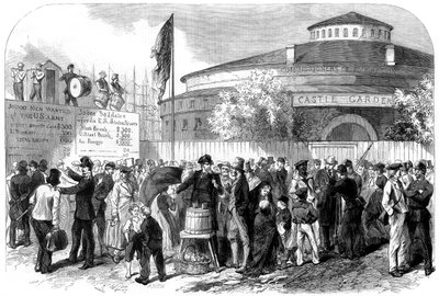 1864年、米国ニューヨーク州のバッテリーにアイルランドとドイツの移民を登録。 作： M. Jackson