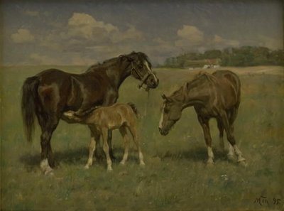 フィールドに 3 頭の馬 作： M. Therkildsen