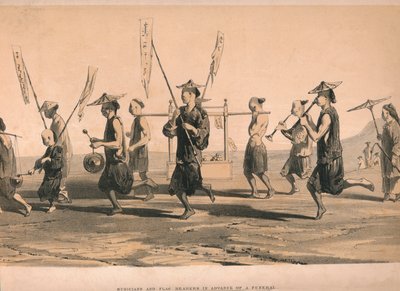 「葬式の前のミュージシャンと旗手」、c1860。 作： M and N Hanhart
