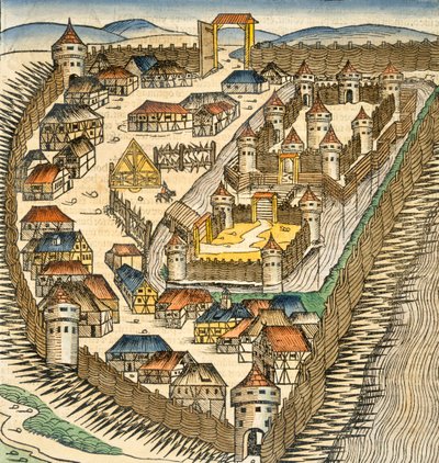 Sabatz、Hartmann Schedel（1440-1514）による &39;The Liber Chronicle&39;（Nuremberg Chronicle）のイラスト、パブ。ニュルンベルク、1493（手塗りの彫刻） 作： M. and Pleydenwurff, W. Wolgemuth