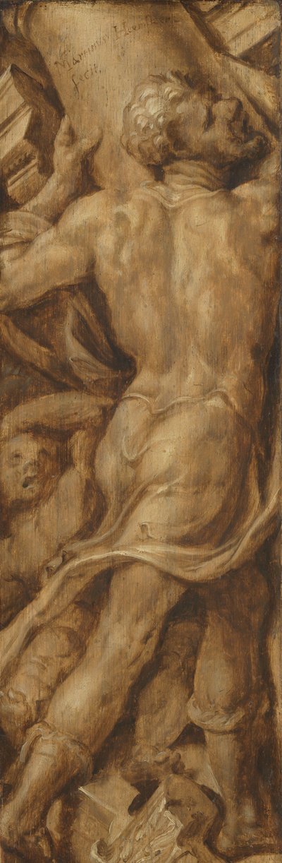 神殿の柱を打ち砕くサムソン 作： Maarten van Heemskerck (signed by artist)