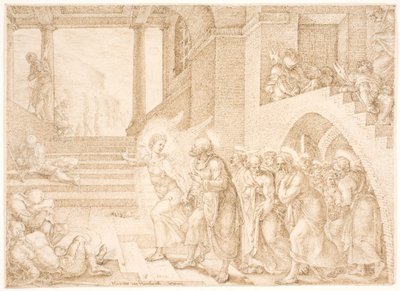 使徒たちは天使によって刑務所から解放されます 作： Maarten van Heemskerck