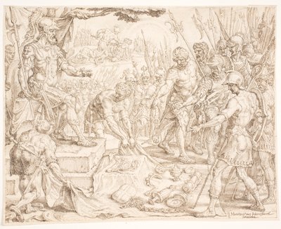 戦利品を受け取るギデオン 作： Maarten van Heemskerck