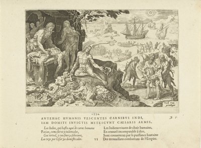 帝国軍は1555年にインディアンに文明をもたらしました。 作： Maarten van Heemskerck