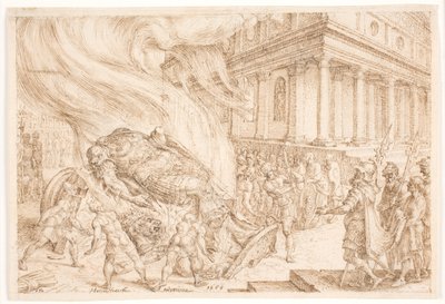 エヒウはバアルの家を破壊する 作： Maarten van Heemskerck