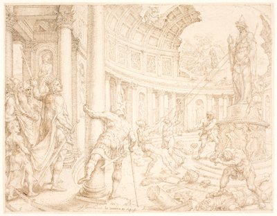 ヨシヤはアスタルテ、ケモシュ、ミルコムの石柱を壊して切り倒すよう命じた 作： Maarten van Heemskerck